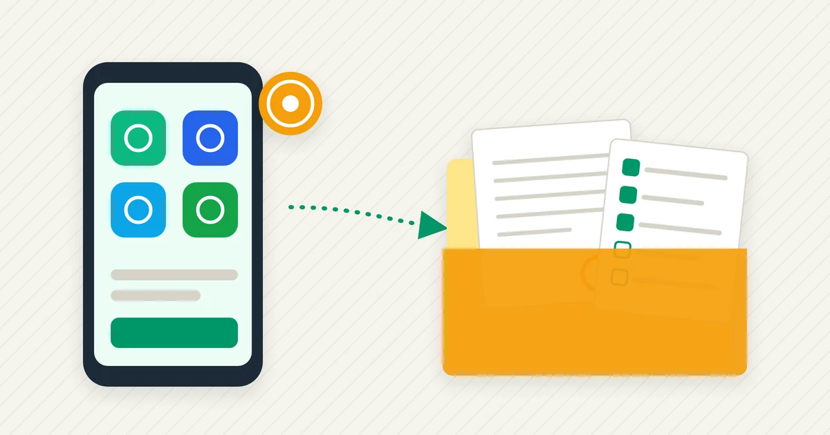 A phone showing several payment app tiles with a coin icon, beside a death certificate folder and an estate checklist